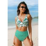 Grüne Tropische Cupshe High Waist Bikinihosen mit Rückenverschluss für Damen Größe XS 
