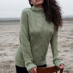 Olivgrüne Zopfpullover aus Wolle maschinenwaschbar für Damen Größe XS für den für den Herbst 