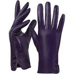 Violette Gefütterte Handschuhe aus Leder für Damen Größe L für den für den Winter 
