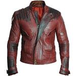 Guardians Chris Pratt Star Lord Herren Motorradjacke aus echtem Leder, Used-Look, Kastanienbraun, Distressed Red, L