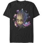 Schwarze Blumenmuster Kurzärmelige Guardians of the Galaxy Groot T-Shirts aus Baumwolle für Herren Größe S 