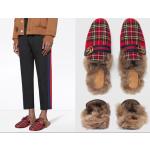 Gucci Princetown Tartan fur-lined Double G Slipper Sandalen Sandals Schuhe Shoes