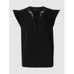 Schwarze Unifarbene Kurzärmelige Guess V-Ausschnitt Sommerblusen aus Polyester für Damen Größe XS 