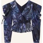 Dunkelblaue Blumenmuster Guess V-Ausschnitt Blusenshirts & Schlusen mit Cutwork aus Polyester für Damen Größe M 
