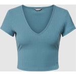 Reduzierte Blaue Unifarbene Guess V-Ausschnitt T-Shirts mit Cutwork aus Viskose für Damen Größe L 