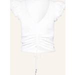 Weiße Guess V-Ausschnitt V-Shirts mit Volants aus Baumwolle Cropped für Damen Größe XS 