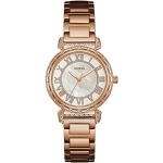Goldene Guess Damenarmbanduhren aus Edelstahl mit Saphir mit Saphirglas-Uhrenglas mit Roségold-Armband 