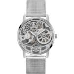 Silberne 5 Bar wasserdichte Guess Runde Quarz Stahlarmbanduhren mit Analog-Zifferblatt mit Mineralglas-Uhrenglas für Herren 