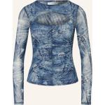 Blaue Langärmelige Guess Damenlongsleeves & Damenlangarmshirts mit Cutwork aus Mesh Größe S 
