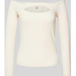 Offwhitefarbene Langärmelige Guess Damenlongsleeves & Damenlangarmshirts mit Cutwork aus Viskose Größe S 