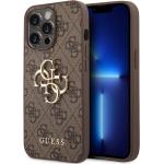 Guess PU 4G Metal Logo Back Cover für iPhone 14 Pro Brown