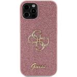 Guess PU Fixed Glitter 4G Metal Logo Back Cover für iPhone 12/12 Pro Pink