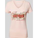 Hellrosa Blumenmuster Guess V-Ausschnitt T-Shirts aus Baumwolle für Damen Größe S 