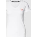 Weiße Unifarbene Guess V-Ausschnitt T-Shirts aus Baumwollmischung für Damen Größe XS 