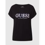 Schwarze Blumenmuster Guess T-Shirts mit Pailletten aus Viskose für Damen Größe XS 