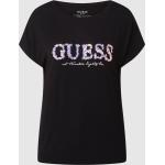 Schwarze Blumenmuster Guess T-Shirts mit Pailletten aus Viskose für Damen Größe XS 