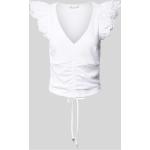 Weiße Guess V-Ausschnitt T-Shirts mit Rüschen aus Polyester für Damen Größe M 