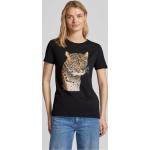 Schwarze Animal-Print Guess T-Shirts mit Leopard-Motiv für Damen Größe S 