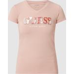 Hellrosa Guess V-Ausschnitt T-Shirts aus Baumwolle für Damen Größe XS 