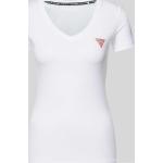 Weiße Guess V-Ausschnitt T-Shirts aus Baumwolle für Damen Größe L 