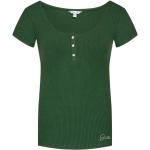 Reduzierte Grüne Kurzärmelige Guess T-Shirts mit Strass mit Knopf aus Viskose Handwäsche für Damen Größe L 