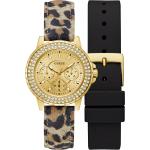 Reduzierte Goldene Guess Damenarmbanduhren aus Edelstahl mit Mineralglas-Uhrenglas mit Silikonarmband 