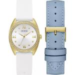 Goldene Guess Damenarmbanduhren aus Edelstahl mit Mineralglas-Uhrenglas mit Lederarmband 