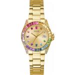 Reduzierte Goldene Guess Damenarmbanduhren aus Edelstahl mit Mineralglas-Uhrenglas 
