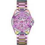 Pinke Guess Damenarmbanduhren aus Edelstahl mit Mineralglas-Uhrenglas 