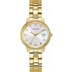 Reduzierte Goldene Guess Damenarmbanduhren aus Edelstahl mit Mineralglas-Uhrenglas 