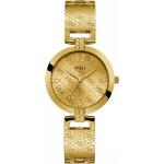 Reduzierte Goldene Guess Quarz Damenarmbanduhren aus Edelstahl mit Analog-Zifferblatt mit Mineralglas-Uhrenglas 