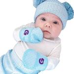 Blaue Kinderfäustlinge aus Baumwolle für Babys für den für den Winter 