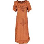 Orange Bestickte Boho Kurzärmelige Guru-Shop Maxi Sommerkleider aus Viskose für Damen für den für den Sommer 