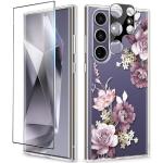 Reduzierte Lila Blumenmuster Samsung Galaxy S24 Ultra Hüllen mit Muster mit Schutzfolie 