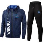 GXEBOPS Herren Sportswear Anzug NASA Logo Kapuzenjacke und Sporthose, Outdoor Casual Zip Jogginganzug Cardigan Trainingsanzug Mode/blue/6XL