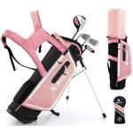 GYMAX Komplettes Golfschläger Set, Komplettsatz mit Golftasche & Regenhaube, inkl. 3er Fairway, 7er-Eisen, S-Eisen & Putter, Golf Set für Kinder 5–7 Jahren(Rosa)