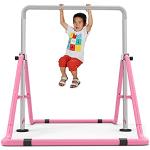 Gymnastik Turnreck, Höhenverstellbare Reckstange für Kinder, Horizontale Training Bar für den Innenbereich Turntrainingsgeräte für Zuhause und Fitnessstudio (Rosa)