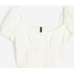 Weiße H&M Festliche Blusen mit Puffärmeln aus Spitze für Damen Größe XL für den für den Winter 