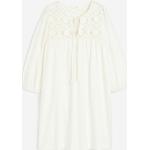 Weiße H&M Mini Rundhals-Ausschnitt Häkelkleider mit Puffärmeln aus Jersey für Damen Größe S 