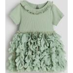 Grüne Kurzärmelige H&M Rundhals-Ausschnitt Jerseykleider für Kinder mit Volants aus Jersey Größe 92 