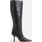 Schwarze H&M Pfennigabsatz High-Heel Stiefel aus Leder für Damen Größe 39 mit Absatzhöhe über 9cm 