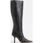 Schwarze H&M Pfennigabsatz High-Heel Stiefel aus Leder für Damen Größe 40 mit Absatzhöhe über 9cm 