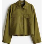Grüne Langärmelige H&M Hemdblusen mit Knopf aus Baumwollmischung für Damen Größe L 