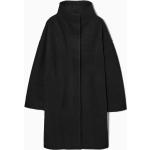 Schwarze H&M Bio Nachhaltige Stehkragen Wollmäntel mit Reißverschluss aus Wolle für Damen Größe S 