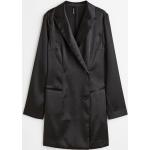 Schwarze Langärmelige H&M Winterkleider mit Knopf aus Twill für Damen Größe L 