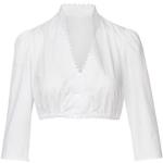 Weiße Unifarbene 3/4-ärmelige Stehkragen Trachtenblusen aus Baumwolle für Damen Größe XS für den für den Frühling 