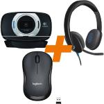 LOGITECH Bundle: H540 USB Headset + C615 HD Webcam + M220 Silent charcoal Maus - Perfektes Multimedia-Set