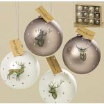 Braune Christbaumkugeln & Weihnachtsbaumkugeln mit Hirsch-Motiv aus Glas 3-teilig 