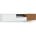 Hängeschrank Weiß - Wandschrank: Schubladen in Weiß & Türen in Eiche - 226 x 41 x 34 cm, konfigurierbar
