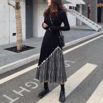 Schwarze Hahnentritt Vintage Midi Faltenröcke aus Polyester für Damen Größe XXL für den für den Winter 
